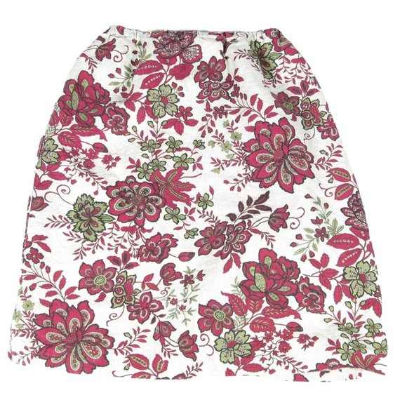 HABITAT Size S 100% Linen Beige Red Floral Pull On Drawstring Skirt - Picture 2 of 4